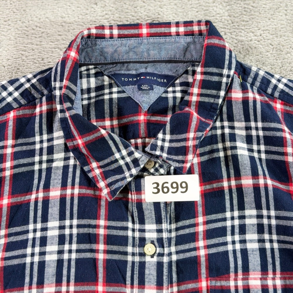 Tommy Hilfiger Button Down Women Large Blue Red Plaid Flannel TJTXSW026